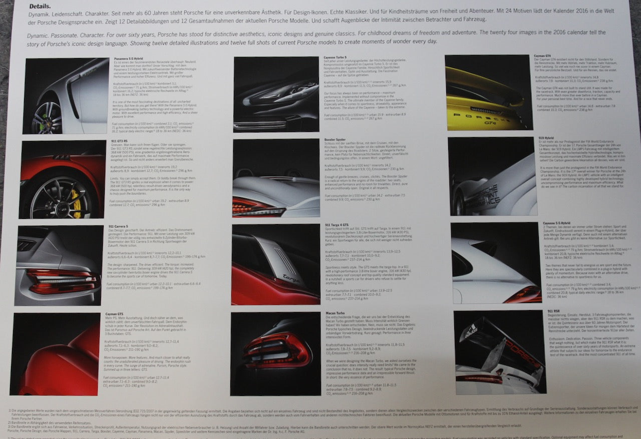 Official 2016 Porsche Details Calendar - new in package